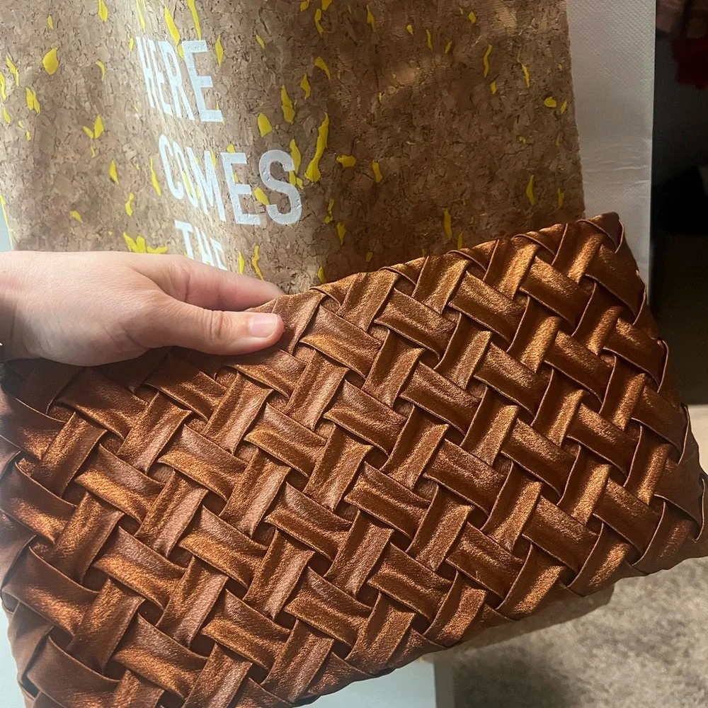 Anthropologie Metallic Copper Woven Satin Clutch with Chain